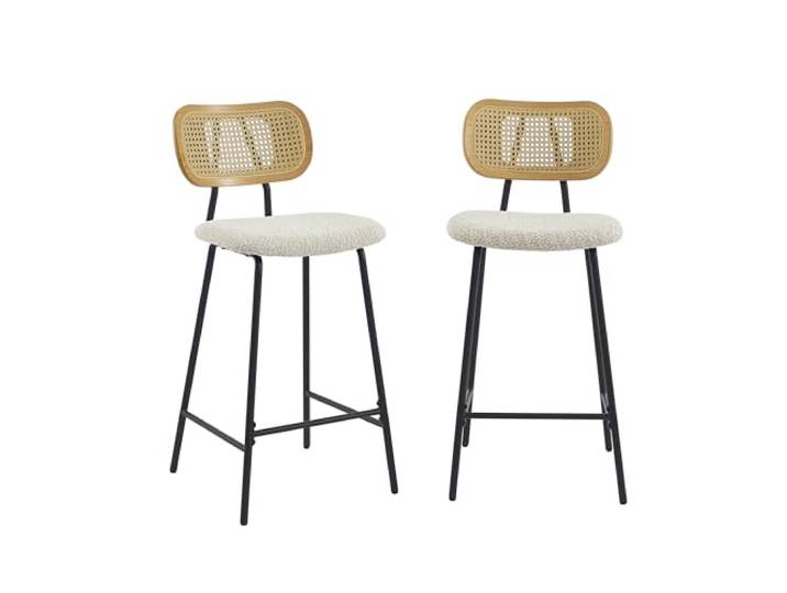 BAÏTA Lot de 2 tabourets Tina Tissu Bouclette Creme