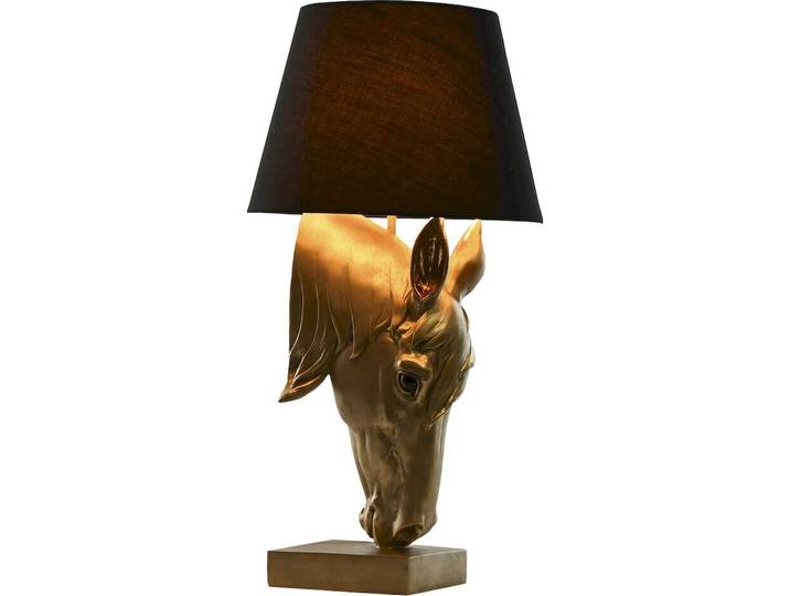 Lampe À Poser Cheval Doré Style Moderne Avec Abat Jour Noir - Doré Avec Abat Jour Noir