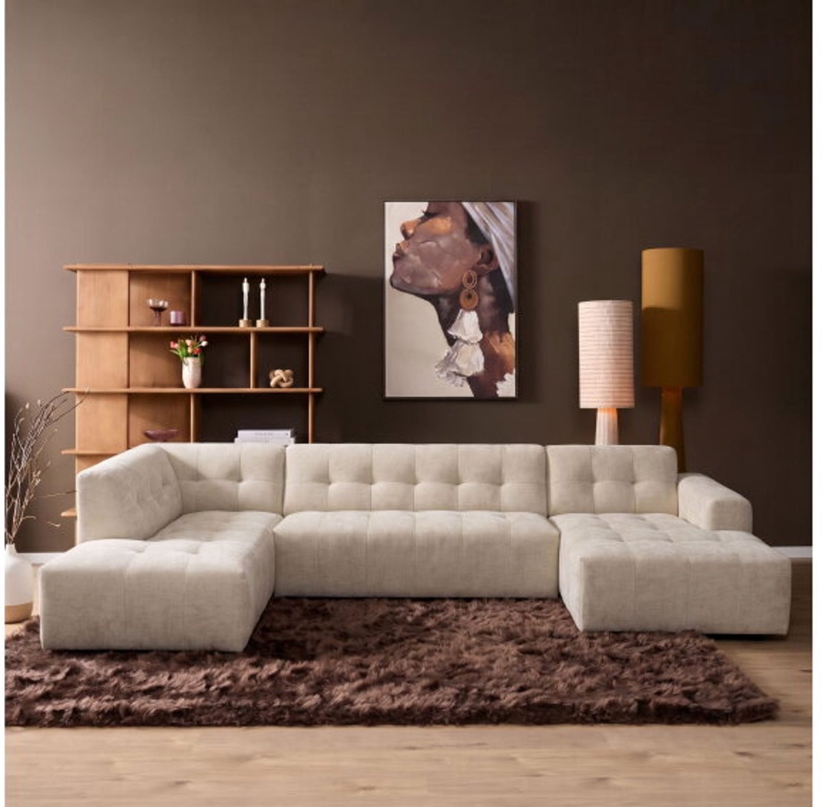 MySofa U-bank Ruby Beige Loungebank met Ottomane voor volwassenen