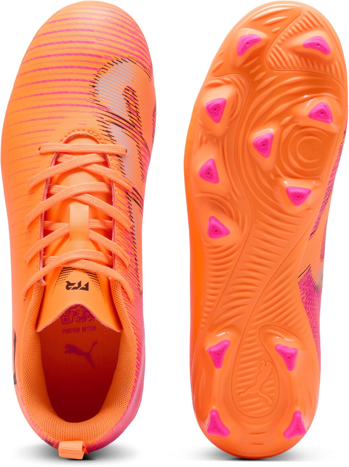 Fußballschuh PUMA "FUTURE 8 PLAY FG/AG JR", Damen, Gr. 35,5, Textil, heat fire, puma schwarz, ravish, Synthetik, Schuhe Fußballschuh, für Rasen- und Kunstrasenplätze