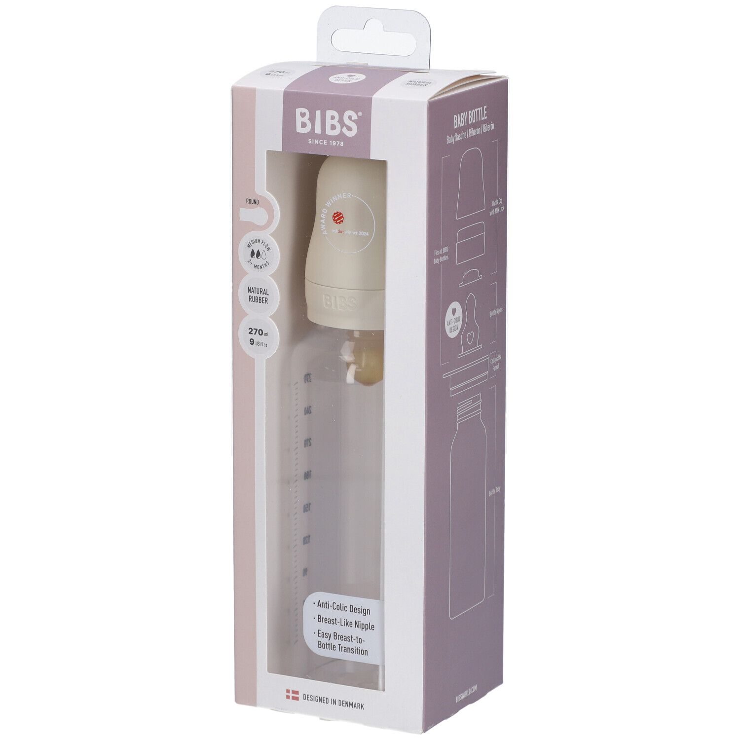Bibs Zuigfles 270Ml Complete Set Ivory 1st 1 St Babyflasche