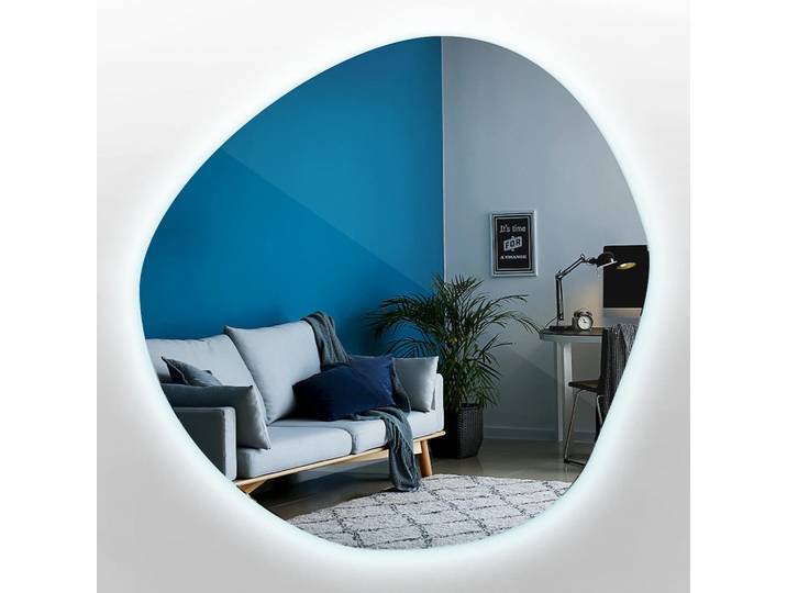 Tulup Spiegel 67 x 67,6 cm Asymmetrisch Neutralweiß 4000K, Blaugrau, Glas, Formgebogen, 67x67.6x0.4 cm, Spiegel, Wandspiegel