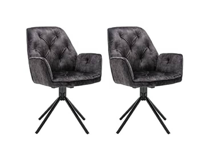 byLIVING Esszimmerstuhl 2er-Set Sarina, 360° drehbar, Metallgestell schwarz Vintage-Samt anthrazit, Esszimmerstuhl, Armlehnstuhl, B 59,5, H 89, T 62 cm