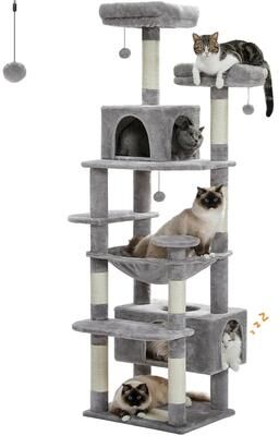 Uplifted Finds Multi Level Cat Tree Tower With Scratching Posts, Hammock, And Condo gray