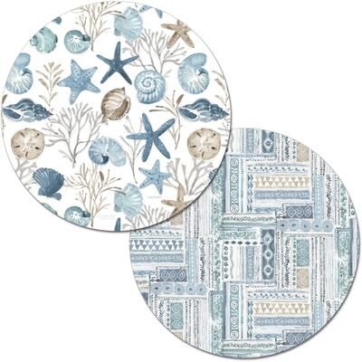 CounterArt Wipe-Clean Reversible Round Shaped Placemats, Blue Escape, Set of 4, Made in The USA