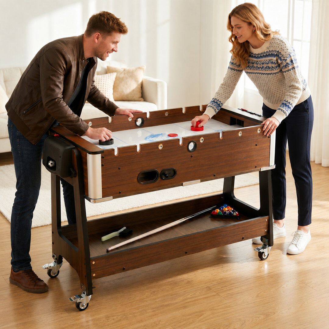 HOMCOM SPORTNOW 3 in 1 Reversible Multi Game Table with Lockable Wheels and Shelf 102.5cm L X 61.5cm W X 65cm H
