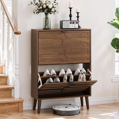 DEVERA Shoe Storage Cabinet with Flip-Down Drawers
