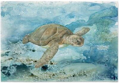 Highland Home Sea Turtle 4-Pack Poly-Cotton Blend Placemats Manufactured in The USA Machine Washable Dryer Safe