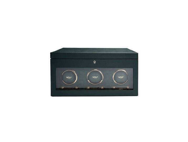 Uhrenbeweger „British Racing Triple Watch Winder“ mit Reise-Etui Leder Dunkelgrün WOLF