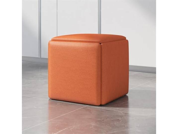 HGYNBCP Würfelhocker mit Stauraum im Inneren und einfacher Mobilität, vielseitiger Fußstützenhocker for Wohnzimmer und Schlafzimmer, mit Leder gepolstert, groß(Technology Cloth-orange,Small)