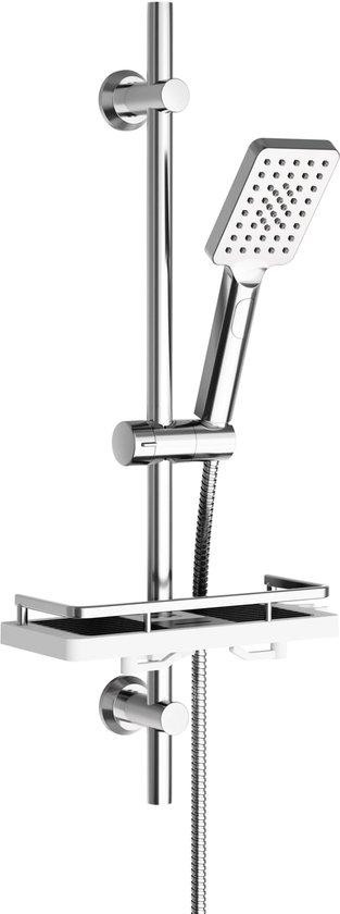 Unyqoos RVS doucheset met verstelbare handdouche, 150 cm RVS doucheslang, douchestang en ABS opbergplank