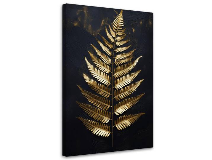 Feeby Wandbild blattgoldfarn auf schwarzem hintergrund, Goldfarben, Baum/Pflanze/Natur, Rechteckig, 70x100 cm, Bilder & Rahmen, Bilder, Leinwandbilder