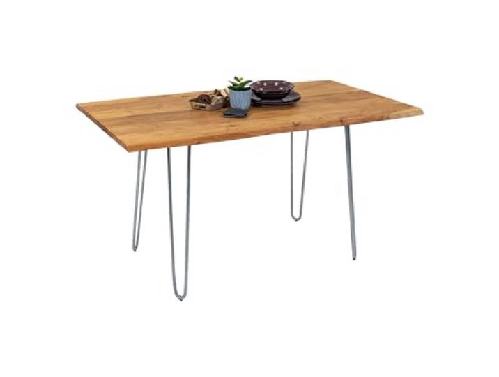 SAM Esstisch Hannah 180x90 cm Akazie natur Baumkante Hairpin silber Baumkantentisch massiv, Akazienholz naturfarben, Esszimmertisch