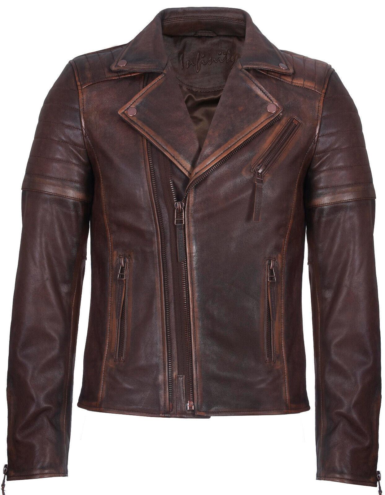 Slim-fit leren bikerjack in Brando-stijl met gekruiste rits