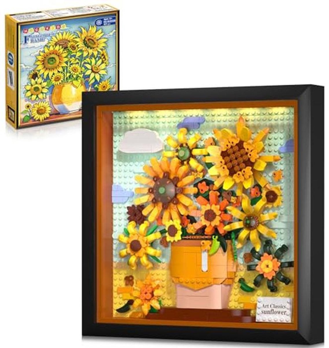 Bloemen Zonnebloem Bouwset met Verlichting - Botanische Muurkunst met Mini-Bouwstenen voor Volwassenen en Tieners