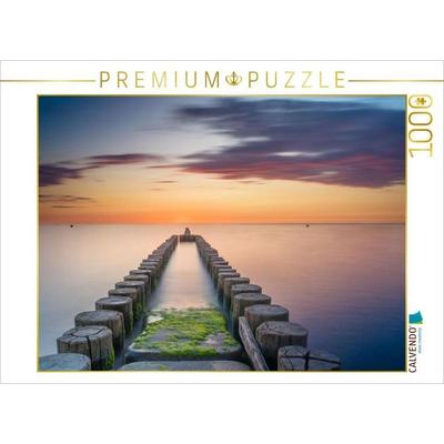 CALVENDO Puzzle Buhnen beim Sonnenuntergang über der Ostsee | 1000 Teile Lege-Größe 64x48cm Foto-Puzzle für glückliche Stunden