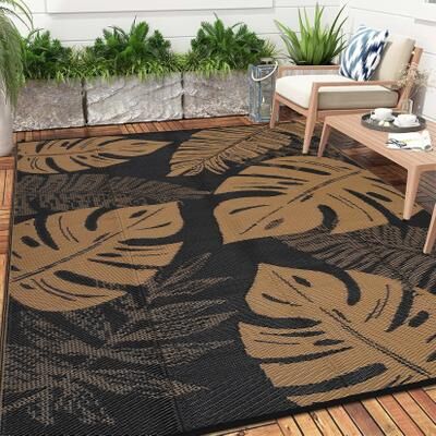 Garvee Modern Leaves Waterproof Reversible Outdoor Rug