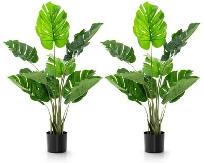 Costway 2 Pack Artificial Monstera Deliciosa Tree with 10 Leaves of Different Sizes