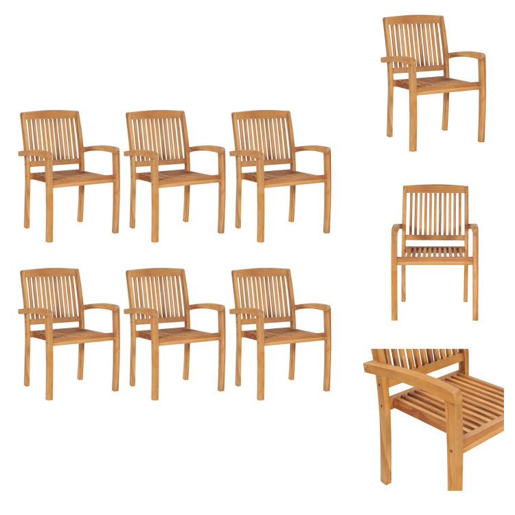 vidaXL Stapelbare Gartenstühle 6 Stk. Massivholz Teak - Gartenstühle