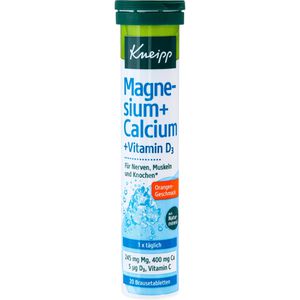 Kneipp Magnesium 20 Brausetabletten, Magnesiumcarbonat + Calcium + D3 + C, 245 mg