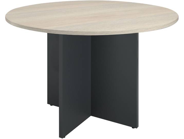Table ronde diamètre 120 cm plateau chêne gris pieds croix anthracite Excellens - - Bruneau