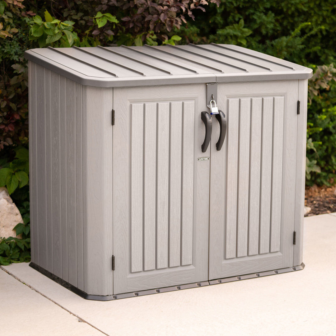 Lifetime 5 Ft. x 3 Ft. High-Density Polyethylene Outdoor Storage Shed with Steel-Reinforced Construction Grey 152.4cm W X 91.44cm D X 129cm H