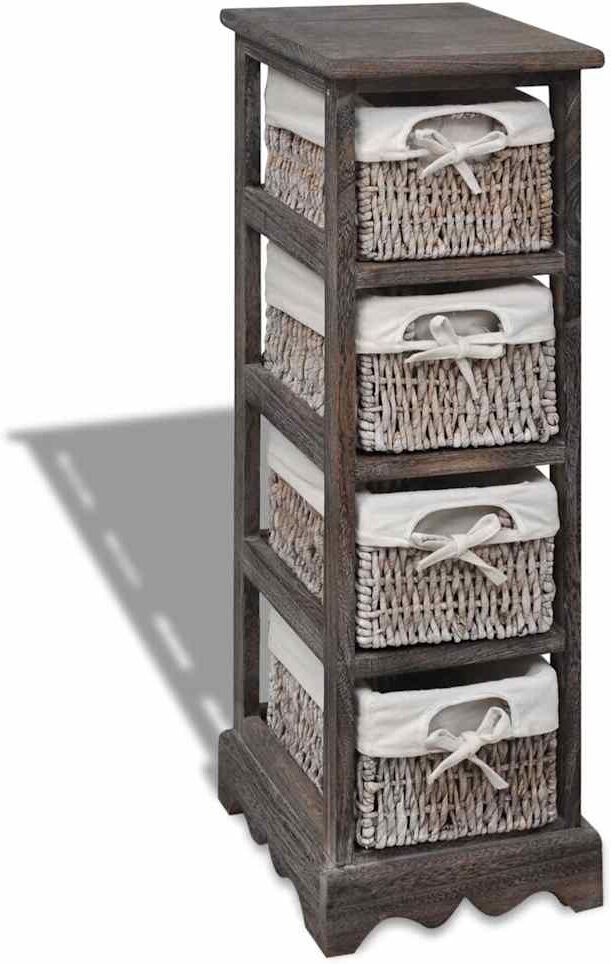 vidaXL Étagère de rangement Bois Marron 4 paniers en tissage