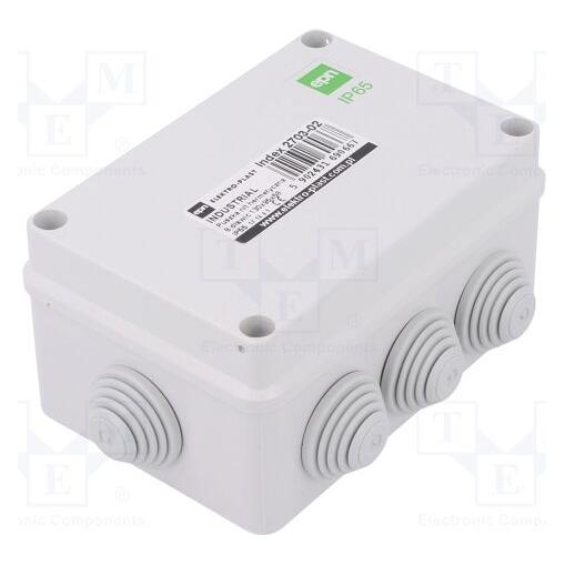 Elektro-Plast INDUSTRIAL Puszka hermetyczna natynkowa 130x95x58 z 8 dławnicami szara (2703-02) (2703-02)