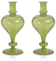 Zodax Vellum Spiral Turnip Shape Decorative Glass Vases, Set of 2