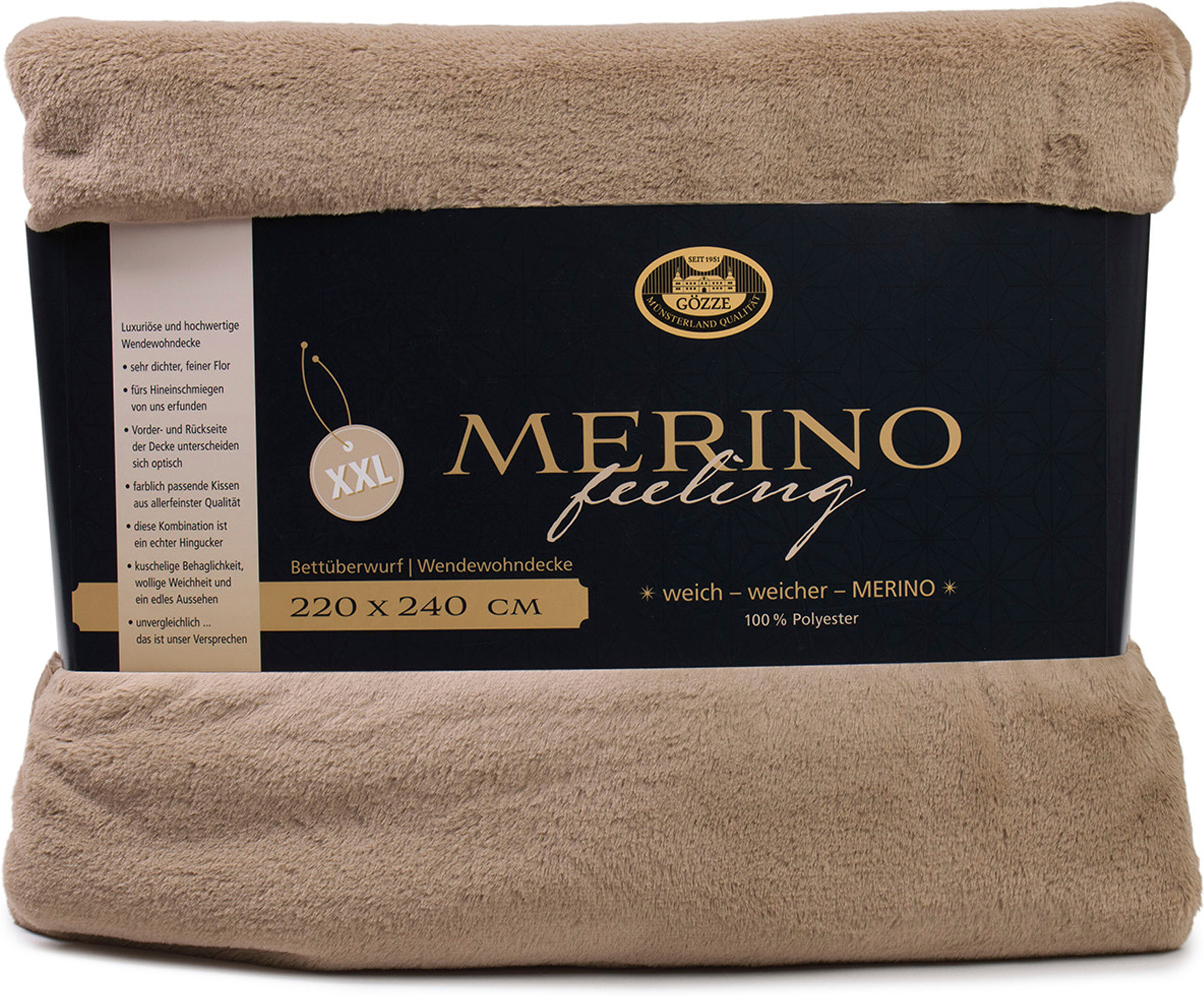 Wohndecke GÖZZE "Merino, kuschelig und weich", grau (taupe), B:220cm L:240cm, Polyester, Wohndecken, Wohndecke, kuschelig weich