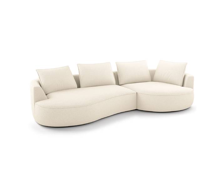 Bigsofa Weiß/Creme/Schwarz Bouclé Stoff Ronka 322 x 82 x 154cm Ausrichtung rechts Glamour