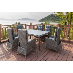 OUTFLEXX Garten-Essgruppe, grau, Polyrattan, Tisch 180x120cm, Spraystone, 8mm, 6 Dining Sessel, verstellbar