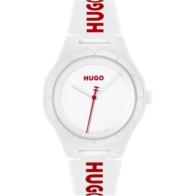 Quarzuhr HUGO "LIT", weiß (weiß, weiß), Armbanduhren, Herren, weiß, Quarzuhr, Armbanduhr, Herrenuhr, Mineralglas, Silikonarmband