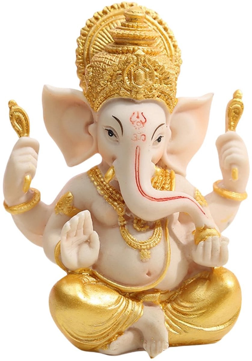 Allecto Olifant God Ganesha Hindoe Beeldje - Goud en Beige - Groot Spiritueel Ornament voor op Tafel