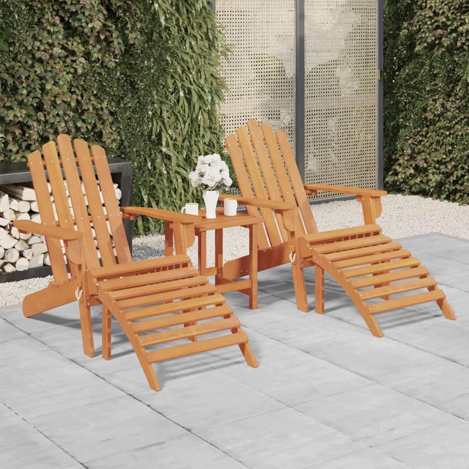 2 Adirondack-Gartenstühle aus Massivholz-Akazie mit Fußteilen, Gartensessel, Campingstühle, Hochlehner, Balkonstühle und Terrassenstühle
