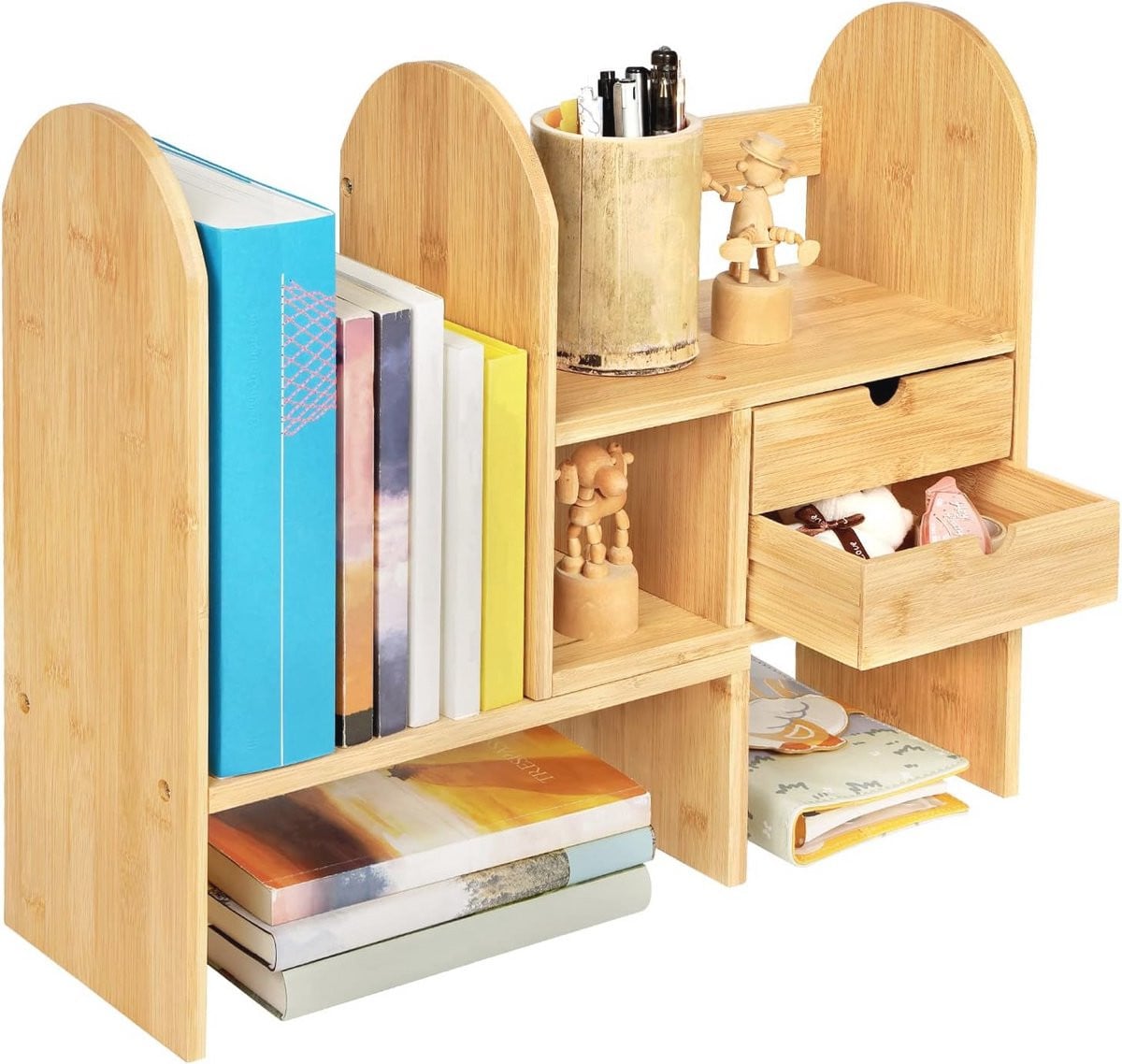 Verstelbare houten bureau organizer en boekenplank voor kantoor en keuken