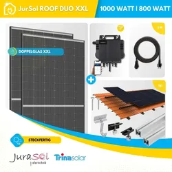 Balkonkraftwerk für Ziegeldach Growatt Neo - 1000 Watt 800 Watt - Bifazial Doppelglas - JurSol ROOF DUO XXL