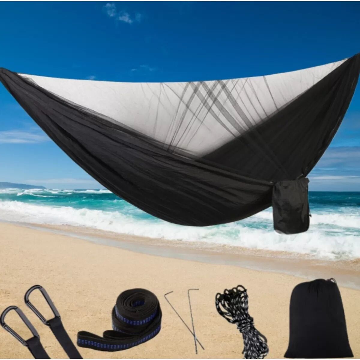 INF Outdoor Camping Moskitonetz Hängematte 290x140, leichtes, portables Moskitonetz Bett Schwarz