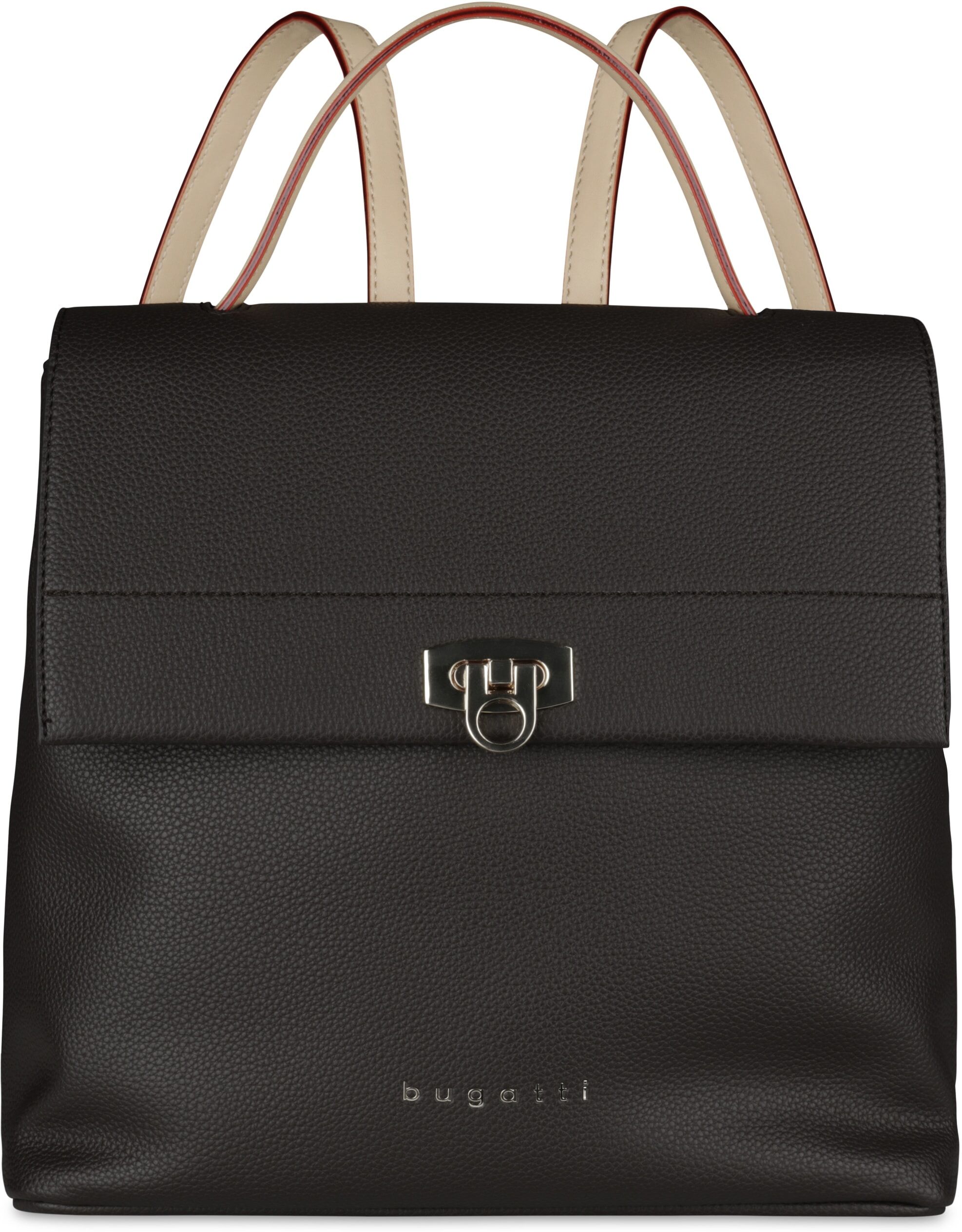 Cityrucksack BUGATTI "BUGATTI Damen ELLA", Damen, Gr. B/H/T: 25cm, onesize, schwarz (dunkelbraun), Polyurethane, Rucksäcke Cityrucksack