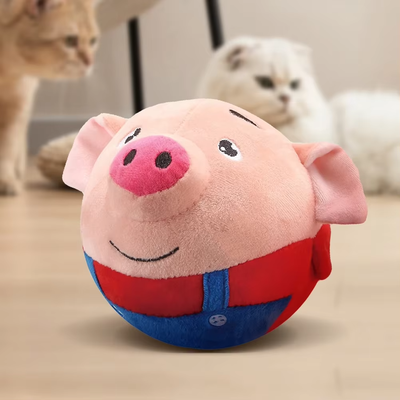 PetsAreLife Interactive Plush Self Moving Bouncing Dog Toy Squeaky, Bite Resistant For Small & Medium Dogs red Pig