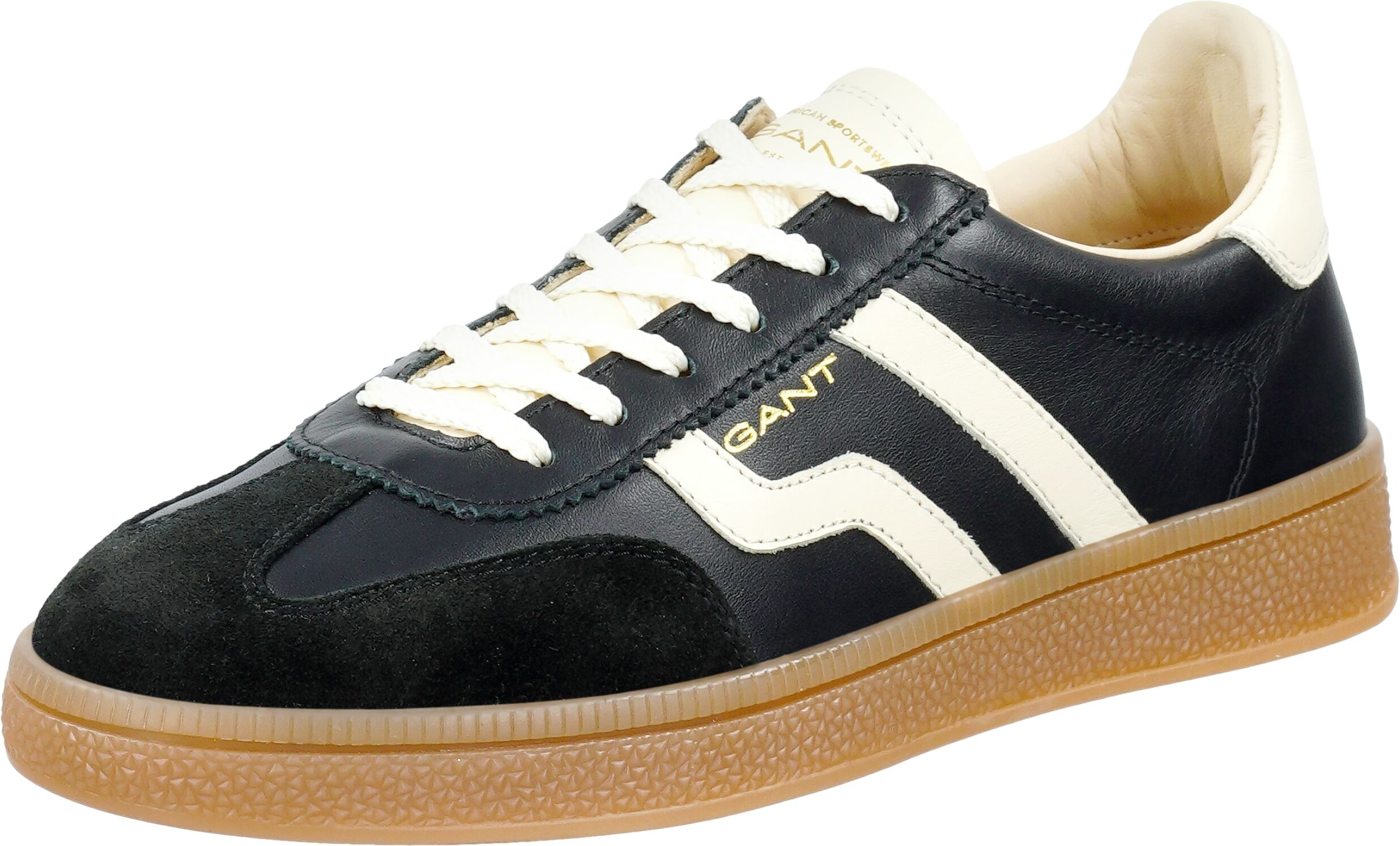 Sneaker GANT "Cuzima", Damen, Gr. 38, Leder, schwarz, Leder, Veloursleder, kontrastfarbene Details, Schuhe Sneaker, Schnürschuh, Retro-Sneaker, Halbschuh mit Logo