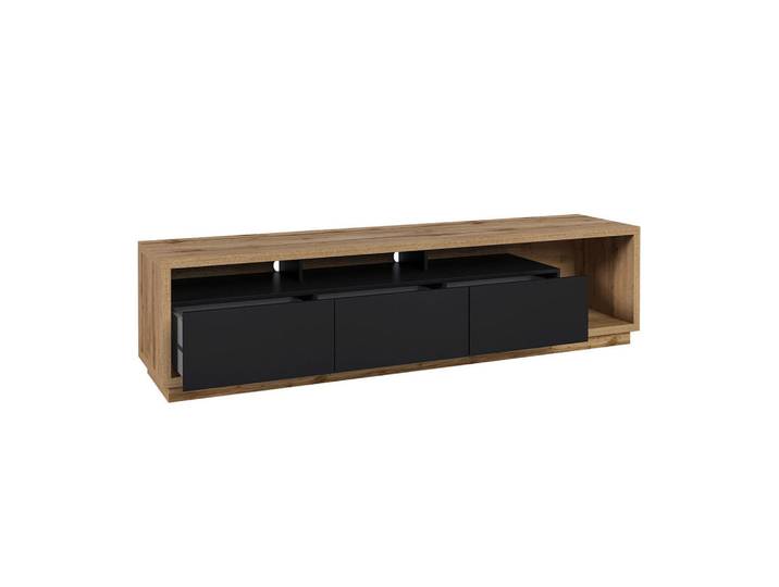 Petits-meubles Tv-Möbel Asten Schwarz und Holz, Holzwerkstoff, 3 Schubladen, 200x50x45 cm, Wohnzimmer, TV Möbel, TV-Zubehör