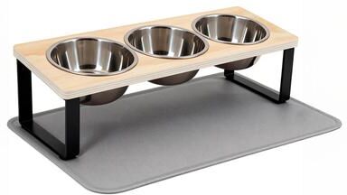 Fusion Finds Bowl Elevated Cat Feeder Stand With Waterproof Silicone Feeding Mat set