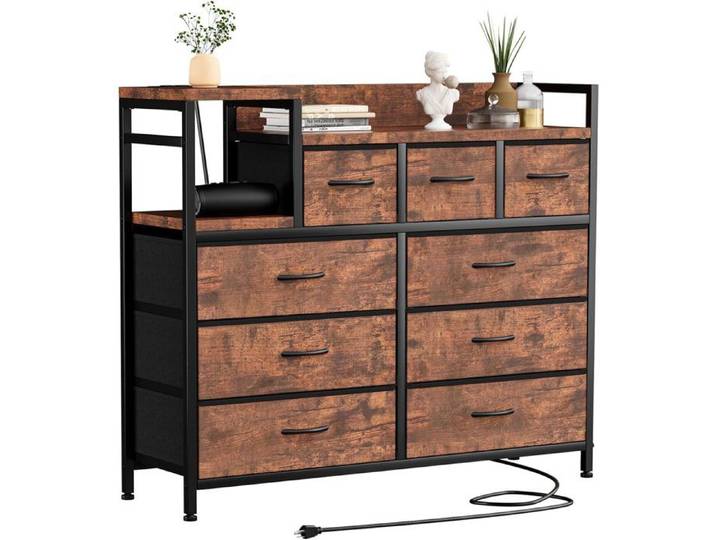 Commode 9 tiroirs avec station de charge – Meuble TV & rangement multifonction – Chambre dressing appartement & chambre d'enfant