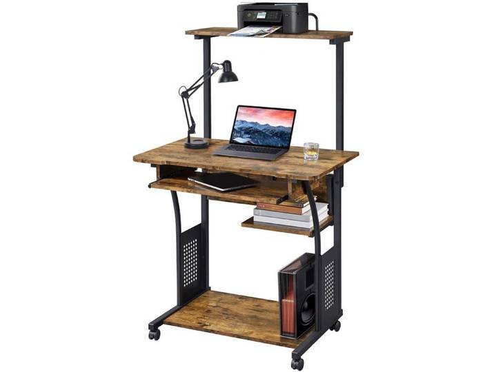 Bureau Infmatique 80x50x132 cm avec roulettes - Brun Rustique Brun Rustique Brun Rustique BUREAU