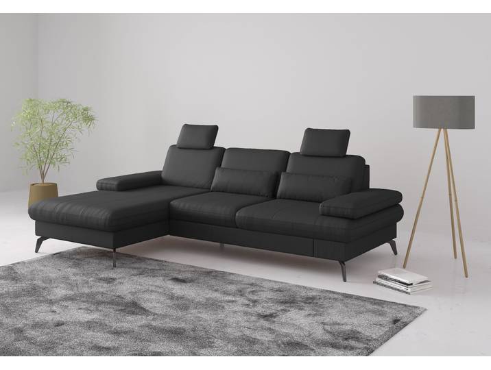 Ecksofa, NaturLEDER®, Schwarz, 275×171 cm, Mit Sitztiefenverstellung & Recamiere Links, Modern, SIT & MORE
