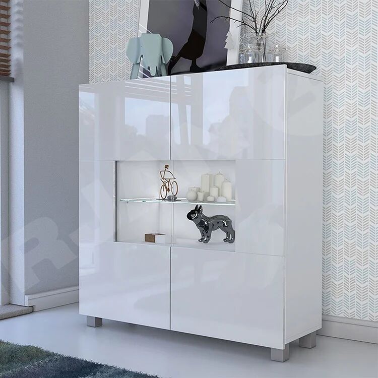 garneroarredamenti Vetrinetta 100x107h cm moderna soggiorno bianco Corale