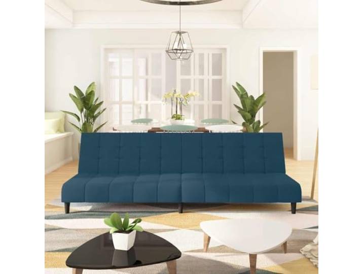 HEFZGDB Schlafsofa 2-Sitzer Blau Samt mit 2-in-1-Funktion als Bett und Sitzgelegenheit, Robuster Holzrahmen für Stabilität, Weicher Samtbezug für Komfort, Vielseitig für Wohnzimmer
