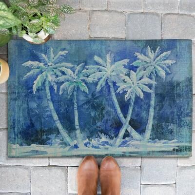 Laural Home Midnight Palms Outdoor Door Mat