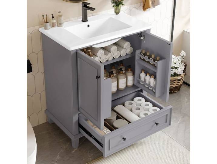 FANGYUAN-Salle de Bain avec Vasque-Armoire Salle de Bain avec Grand Espace de Rangement-Ensemble Meuble Salle de Bain-Meuble Bas
